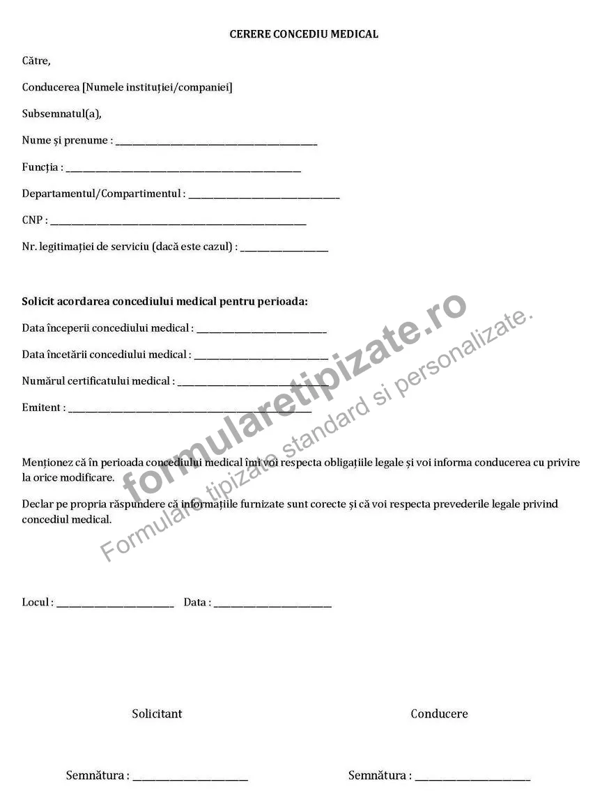 Cerere concediu medical