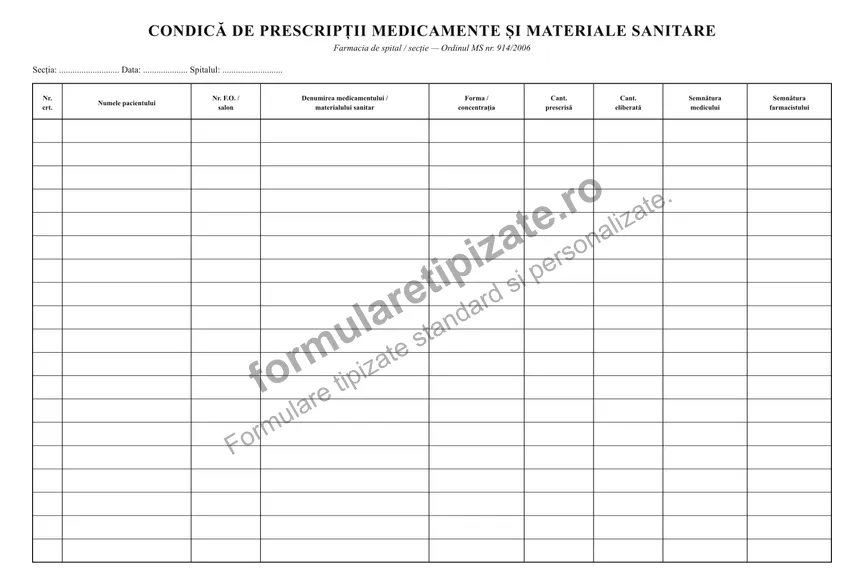 Condică de prescripții medicamente și materiale sanitare