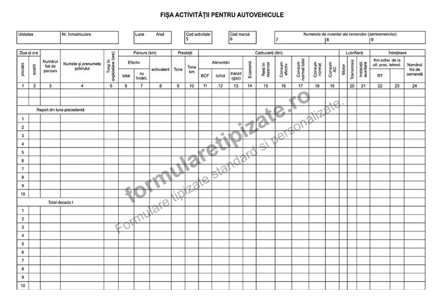 Fișă activități zilnice auto