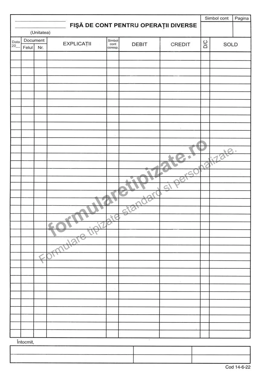 Fișă de cont pentru operațiuni diverse