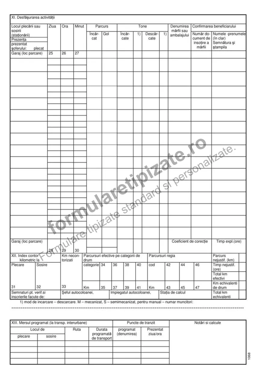 Foaie de parcurs - marfă - verso