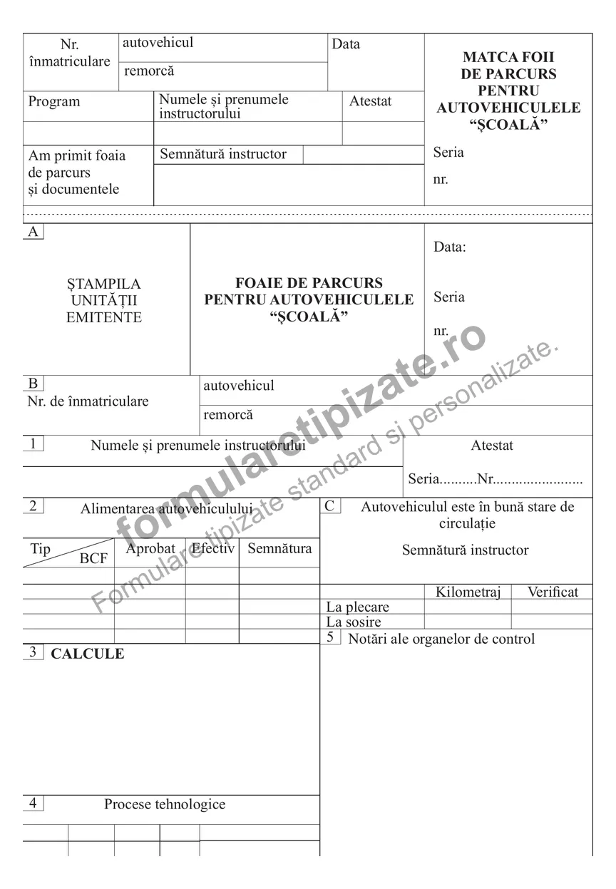 Foaie de parcurs pentru autovehicule „Școală"