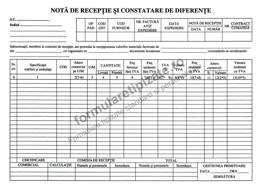 Notă de recepție și constatare diferențe (NIR)
