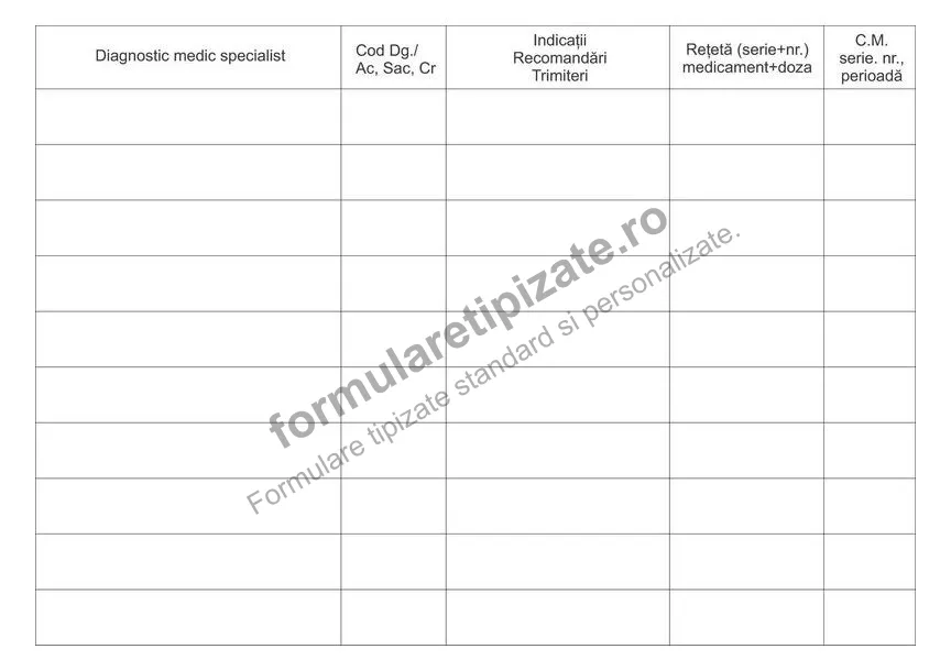 Registru consultații medici specialiști - verso