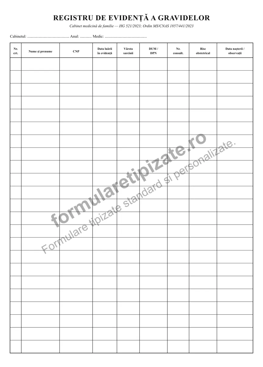 Registru de evidență a gravidelor