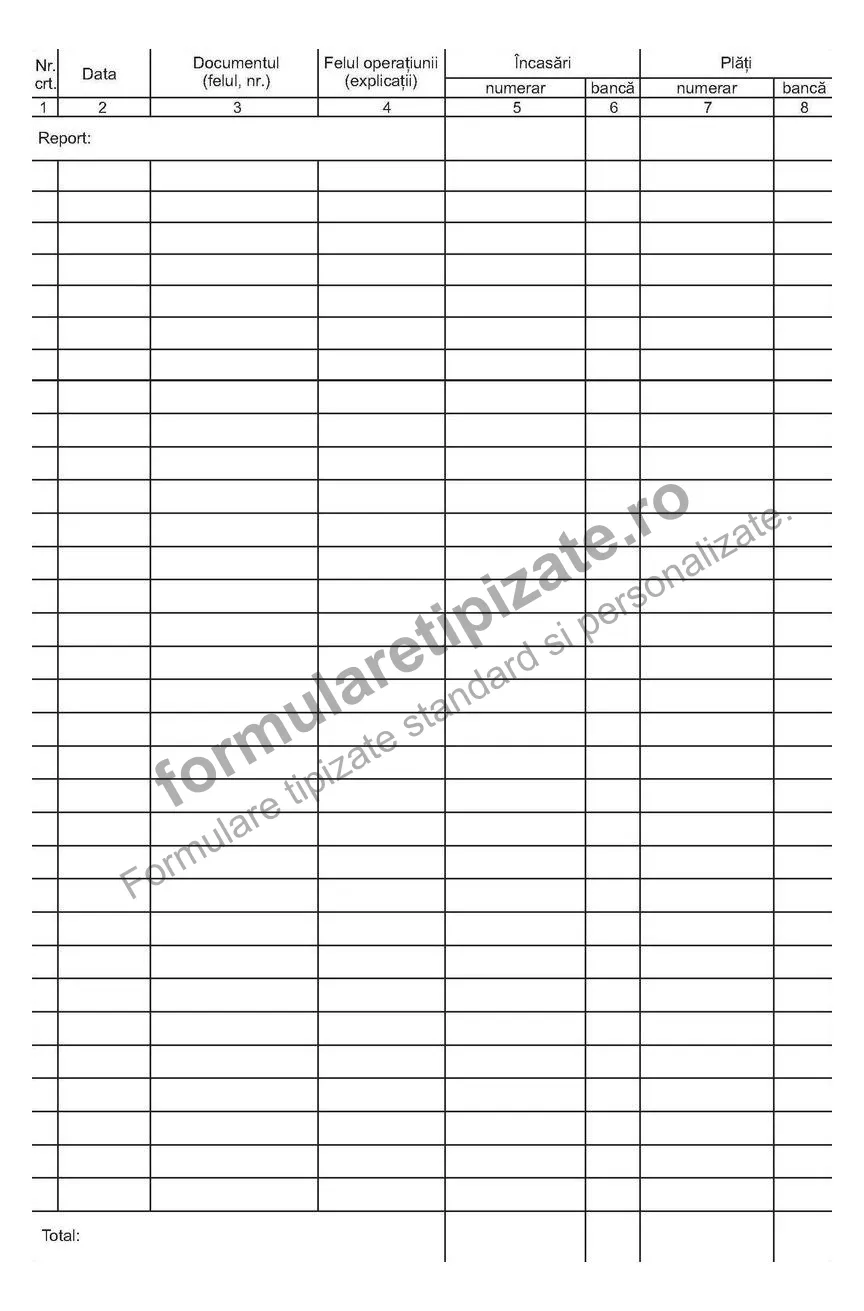 Registru jurnal de încasări și plăți - verso