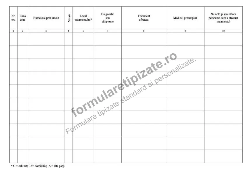 Registru de tratamente medicale - verso